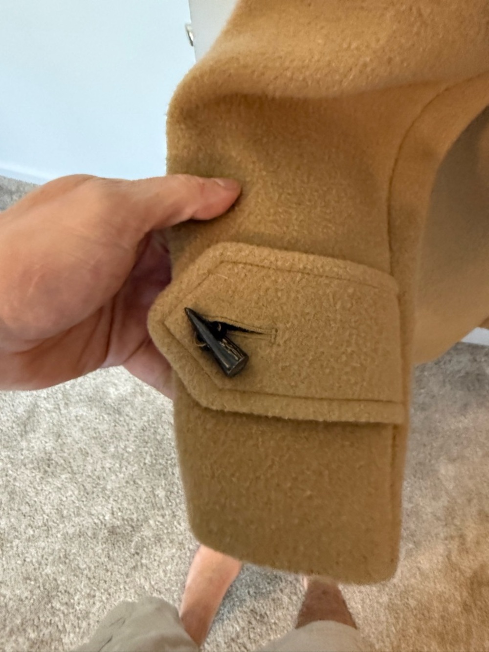 Burberry Camel Wool Pea Coat with Signature Check Lining - Picture 9 of 14